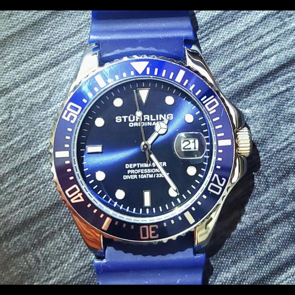 Rare Stuhrling Mens Depthmaster 100M Diver Watch Exc‎ Cond